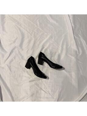 AK Anne Klein Sport Black Leather Block Heel Pumps